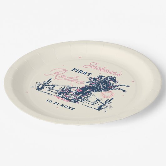 Eerste Rodeo Cowboy Birthday Party opzadelen Papieren Bordje (Gekanteld)