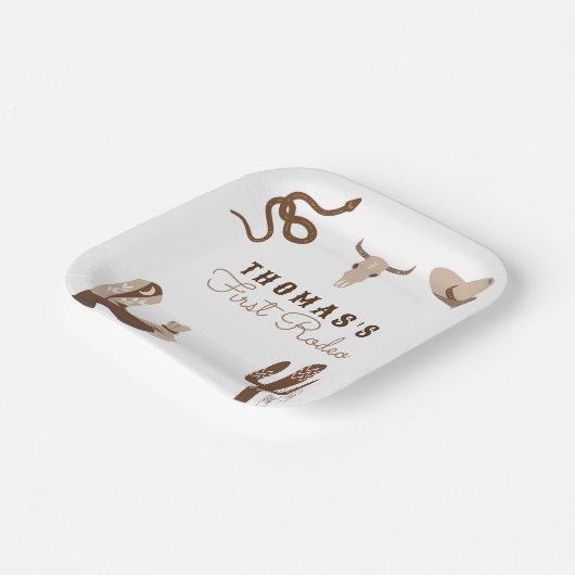 Eerste Rodeo Cowboy Birthday Party Papieren Bordje (Gebogen)