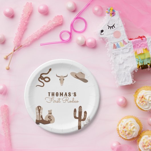 Eerste Rodeo Cowboy Birthday Party Papieren Bordje (Feest)