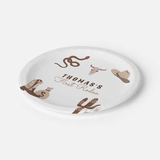 Eerste Rodeo Cowboy Birthday Party Papieren Bordje (Gekanteld)