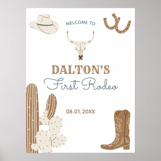 Eerste Rodeo Cowboy Birthday Party WelkomstPoster Poster (Voorkant)