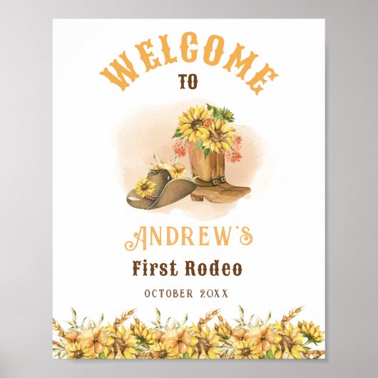 Eerste Rodeo Cowboy Birthday Party WelkomstPoster Poster (Voorkant)