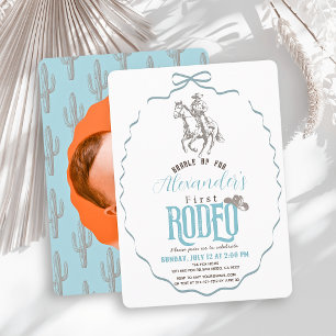 Eerste Rodeo Cowboy Blauwe Boog Foto 1e Verjaardag Kaart
