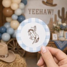 Eerste Rodeo Cowboy Blauwe Gingham Chic 