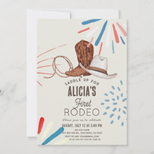 Eerste Rodeo Cowboy Cowgirl Vuurwerk 1e Verjaardag Kaart