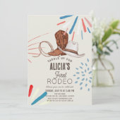 Eerste Rodeo Cowboy Cowgirl Vuurwerk 1e Verjaardag Kaart (Staand voorkant)