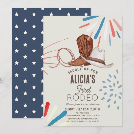 Eerste Rodeo Cowboy Cowgirl Vuurwerk 1e Verjaardag Kaart (Voorkant / Achterkant)