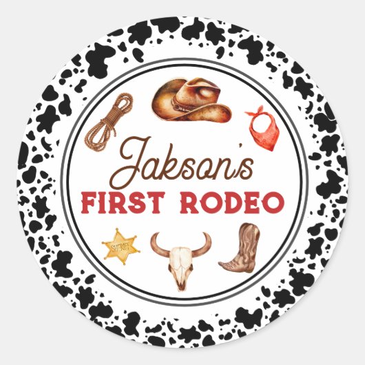 Eerste Rodeo Cowboy Cupcake Toppers Ronde Sticker (Voorkant)