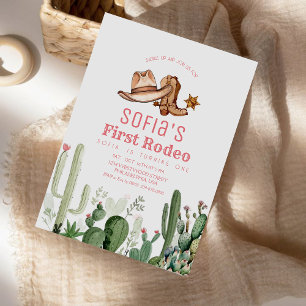 Eerste Rodeo Cowboy Roze Verjaardagsfeestje Kaart
