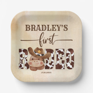 Eerste rodeo cowboy schattig paard verjaardag serv papieren bordje