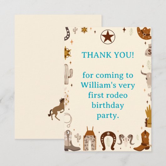 Eerste Rodeo Cowboy verjaardag Bedankkaart (Voorkant / Achterkant)