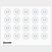 Eerste Rodeo Cowboy Verjaardag Blauwe Gingham Prep Ronde Sticker (Vel)