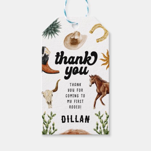 Eerste Rodeo Cowboy verjaardag Cadeaulabel (Voorkant)