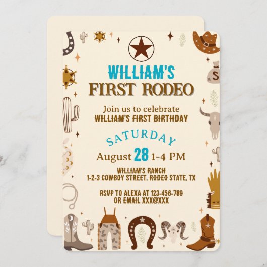 Eerste Rodeo Cowboy verjaardag Kaart (Voorkant / Achterkant)