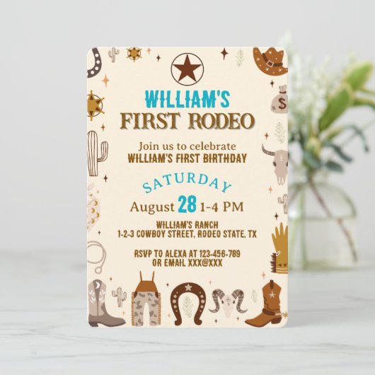 Eerste Rodeo Cowboy verjaardag Kaart (Staand voorkant)