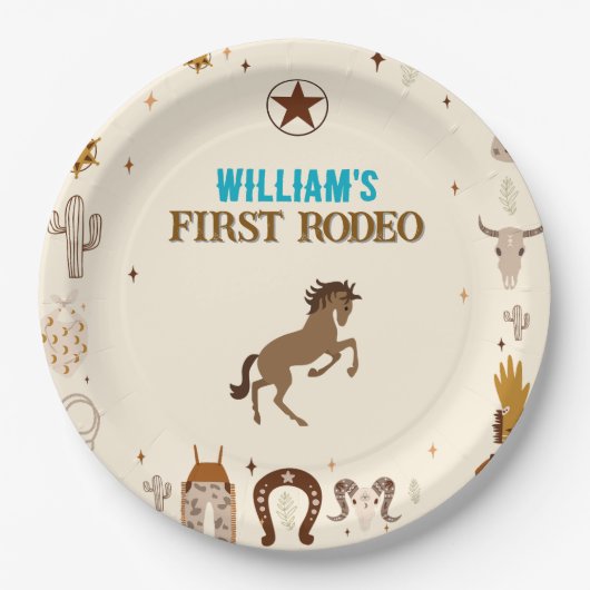 Eerste Rodeo Cowboy verjaardag Papieren Bordje (Voorkant)