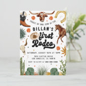 Eerste Rodeo Cowboy Verjaardag uitnodiging (Staand voorkant)