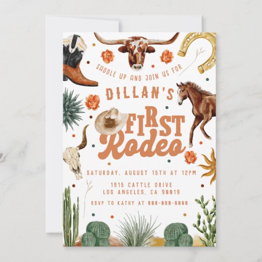 Eerste Rodeo Cowboy Verjaardag uitnodiging (Voorkant)
