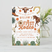 Eerste Rodeo Cowboy Verjaardag uitnodiging (Staand voorkant)