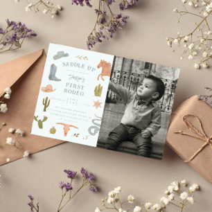 Eerste Rodeo Cowboy Verjaardagsfeestje Foto Kaart