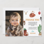 Eerste Rodeo Cowboy Verjaardagsfoto Dank je kaart (Voorkant)