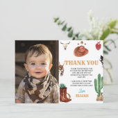 Eerste Rodeo Cowboy Verjaardagsfoto Dank je kaart (Staand voorkant)