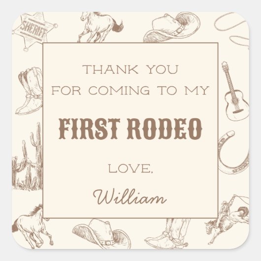 Eerste Rodeo Cowboy Western Bedankt Label Sticker (Voorkant)