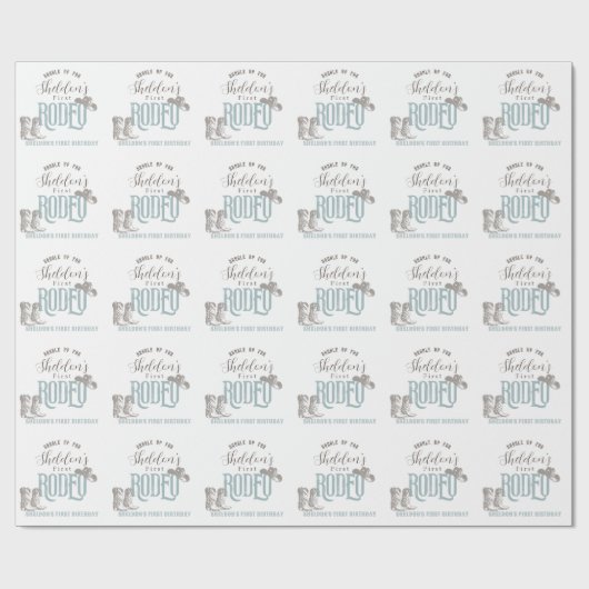 Eerste Rodeo Cowboy Western Blauw 1e Verjaardag Cadeaupapier (Vlak)