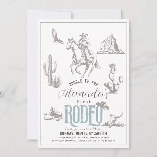 Eerste Rodeo Cowboy Western Blauw 1e Verjaardag Kaart (Voorkant)