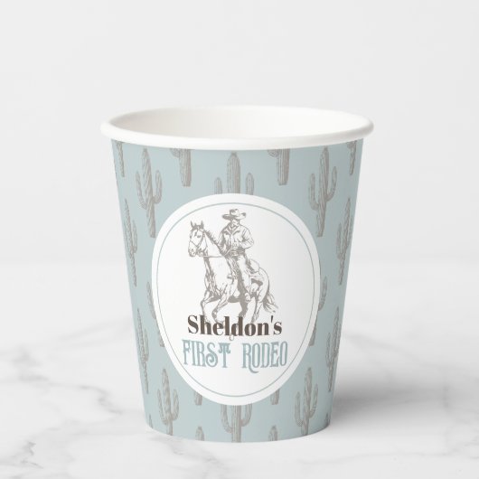 Eerste Rodeo Cowboy Western Blauw 1e Verjaardag Papieren Bekers (Voorkant)