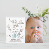 Eerste Rodeo Cowboy Western Blauw 1e Verjaardagsfo Kaart (Staand voorkant)