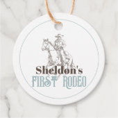 Eerste Rodeo Cowboy Western Boy 1e Verjaardag Bedankjes Labels (Voorkant)
