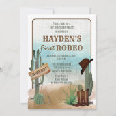 Eerste Rodeo Cowboy Western Boy 1st Birthday Party Kaart (Voorkant)