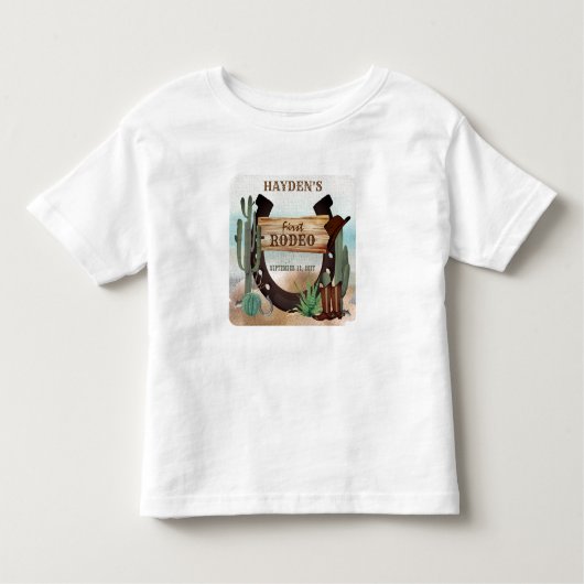 Eerste Rodeo Cowboy Western Boy 1st Birthday Party Kinder Shirts (Voorkant)