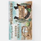 Eerste Rodeo Cowboy Western Boy 1st Birthday Party Spandoek (Verticaal)
