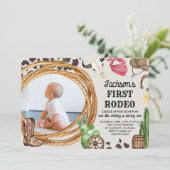 Eerste Rodeo Cowboy Western Verjaardagsfeestfoto Kaart (Staand voorkant)