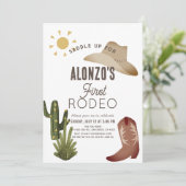 Eerste Rodeo Cowboy Westerne 1e verjaardag Kaart (Staand voorkant)