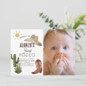 Eerste Rodeo Cowboy Westerne Foto 1e verjaardag Kaart (Staand voorkant)