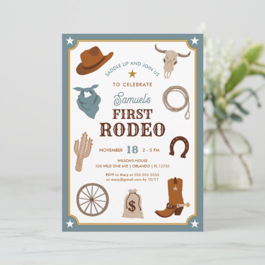 Eerste Rodeo Cowboy Wild West Boy Eerste Verjaarda Kaart (Staand voorkant)