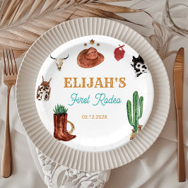 Eerste Rodeo Cowboy Wild West verjaardag Papieren Bordje