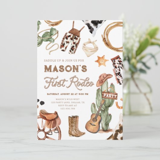 Eerste Rodeo Cowboy Wild West Western Boy Verjaard Kaart (Staand voorkant)
