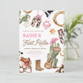 Eerste Rodeo Cowboy Wild West Western Meisje Verja Kaart (Staand voorkant)