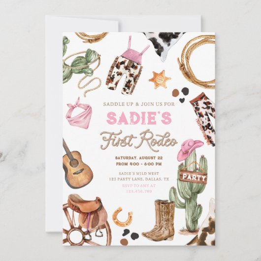 Eerste Rodeo Cowboy Wild West Western Meisje Verja Kaart (Voorkant)