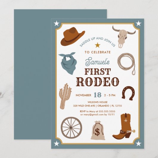 Eerste Rodeo Cowboy Wilde Westen Jongen Eerste Ver Kaart (Voorkant / Achterkant)