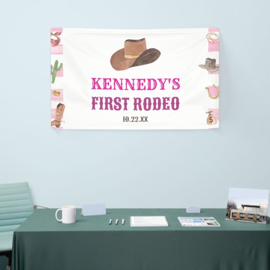 Eerste Rodeo Cowgirl 1e Eerste Verjaardagsfeest Spandoek (Beurs)