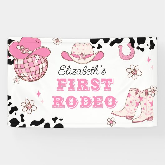 Eerste Rodeo Cowgirl 1e verjaardag Spandoek (Horizontaal)
