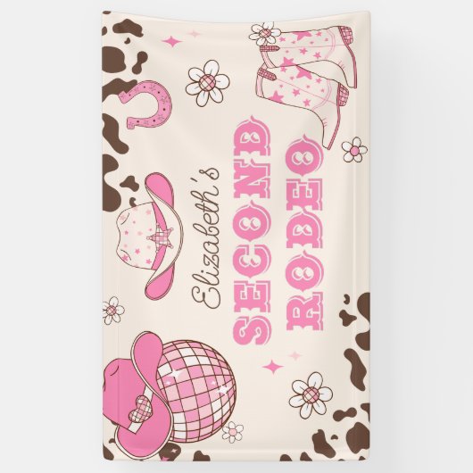 Eerste Rodeo Cowgirl 2e rodeo verjaardagsfeestje Spandoek (Verticaal)