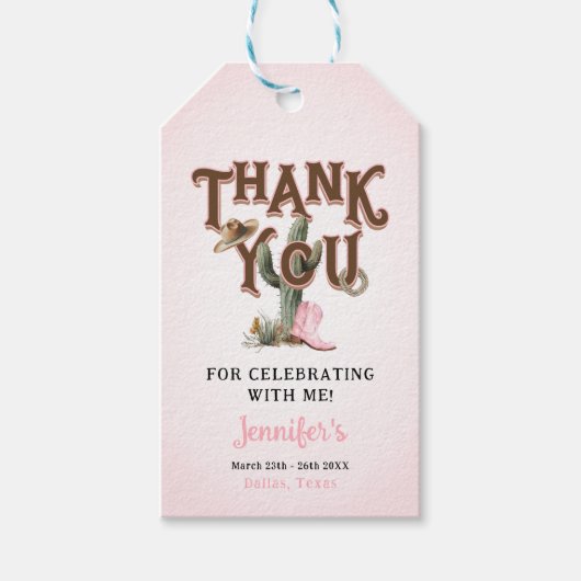 Eerste Rodeo Cowgirl Birthday Bedankt Cadeaulabel (Voorkant)
