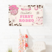 Eerste Rodeo Cowgirl bruin 1e verjaardagsfeestje Spandoek (Insitu)