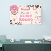Eerste Rodeo Cowgirl bruin 1e verjaardagsfeestje Spandoek (Beurs)